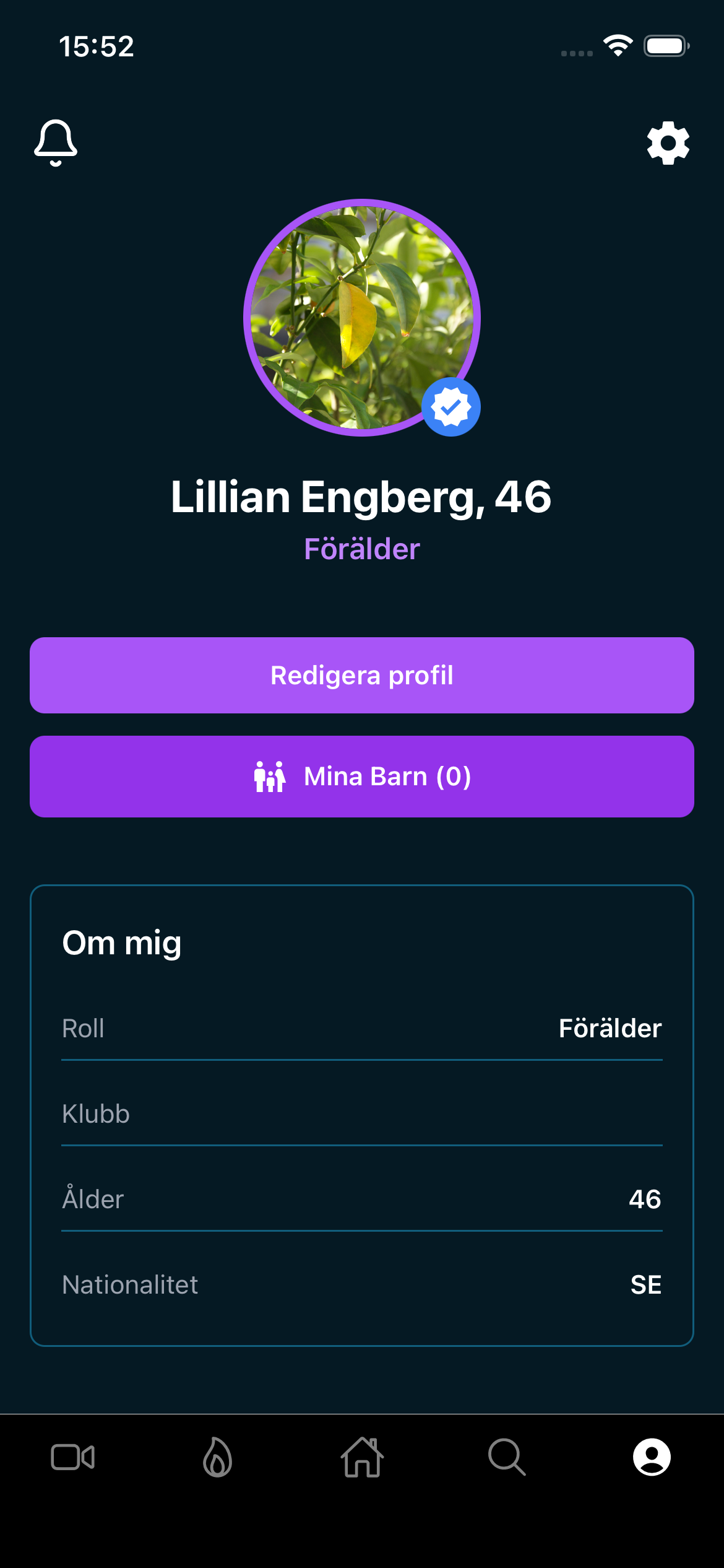 Förälderprofil med barns detaljer