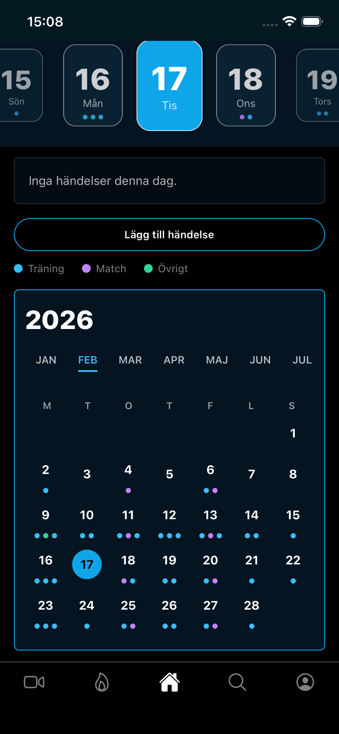 Kalendervy för tränare i Breakout